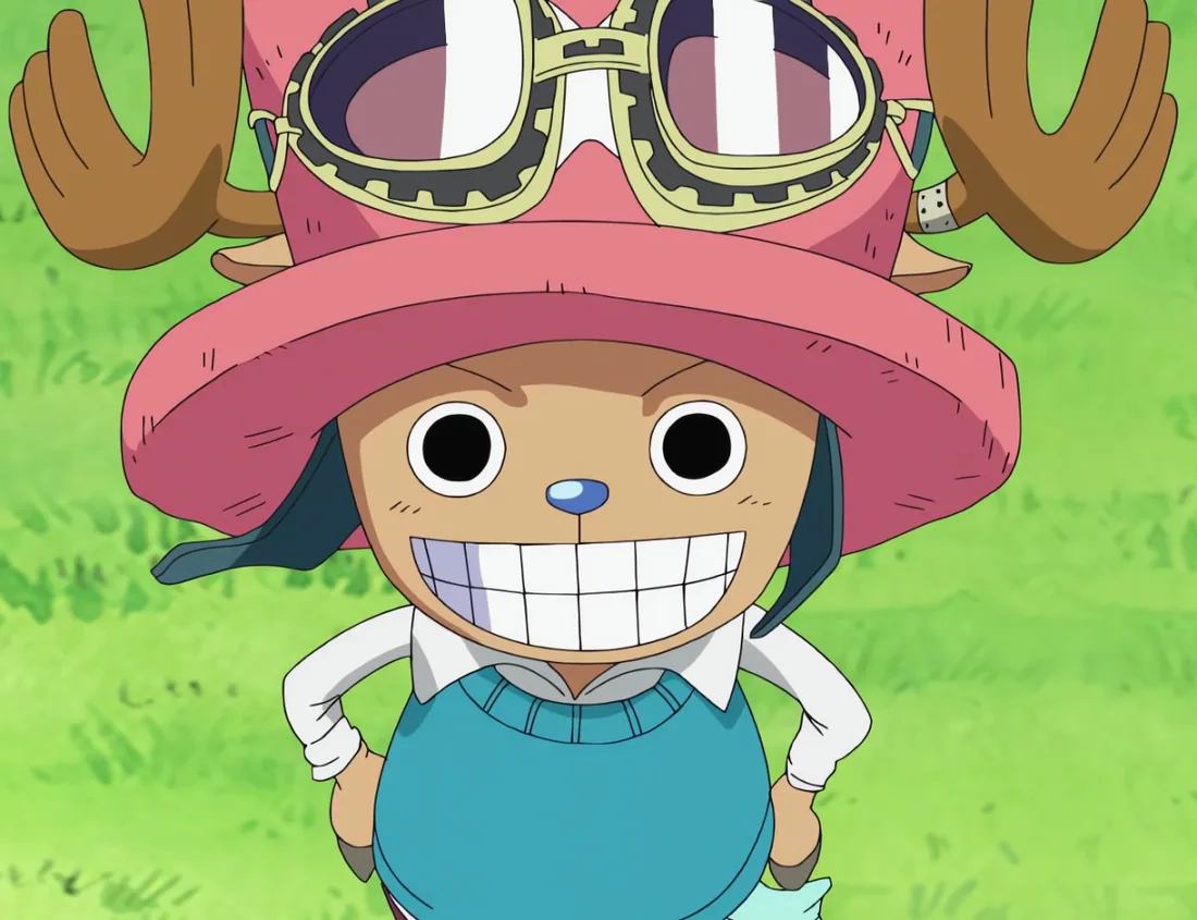 Chopper grinning in his goggles