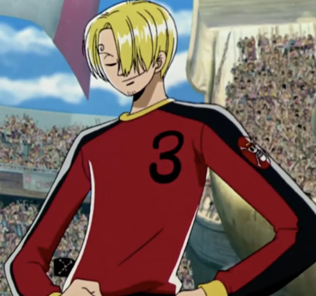 Sanji in a football kit, smiling