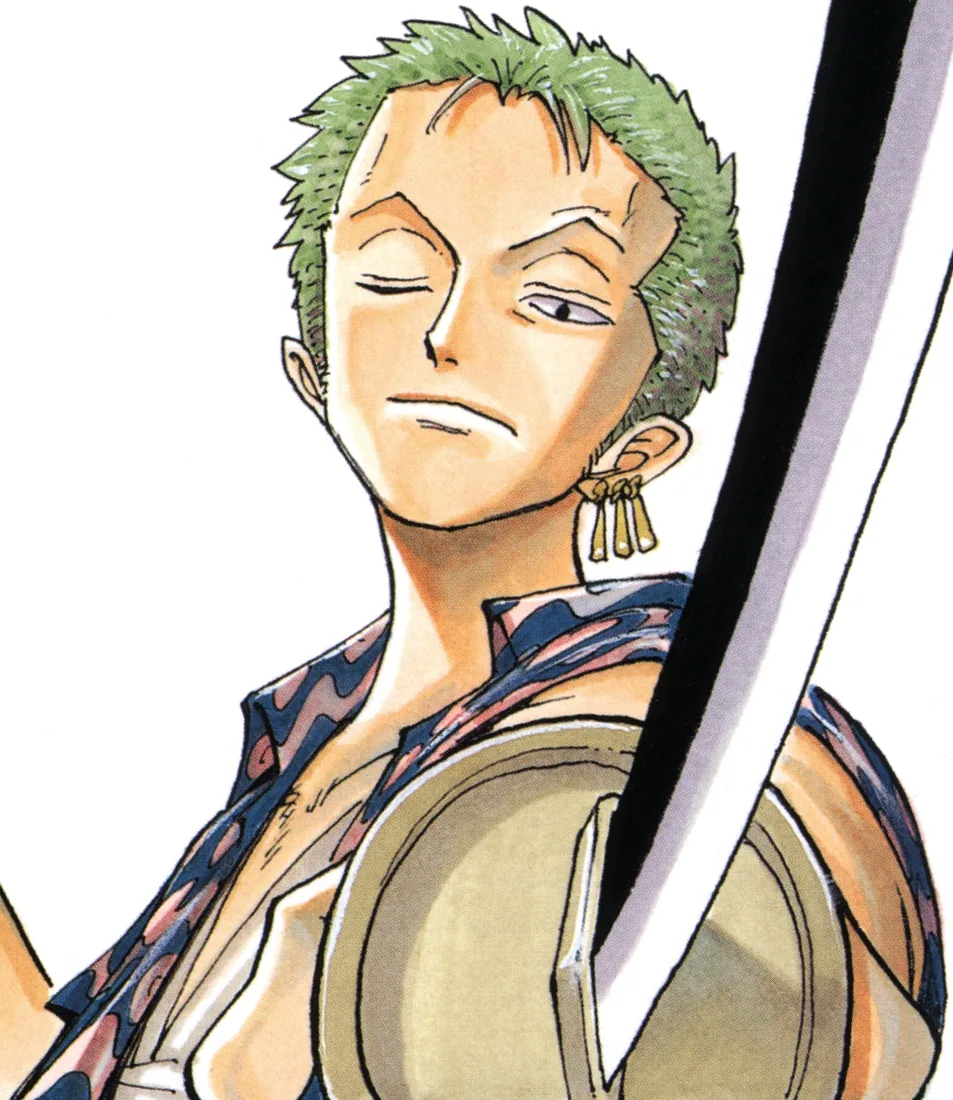 Zoro smiling with his sword