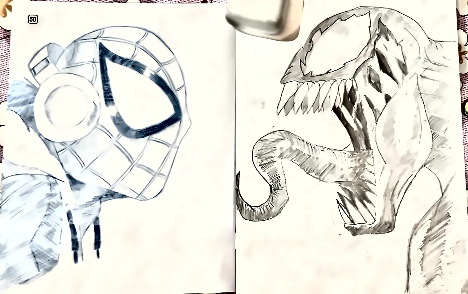 my drawings of Spider-Man and Venom