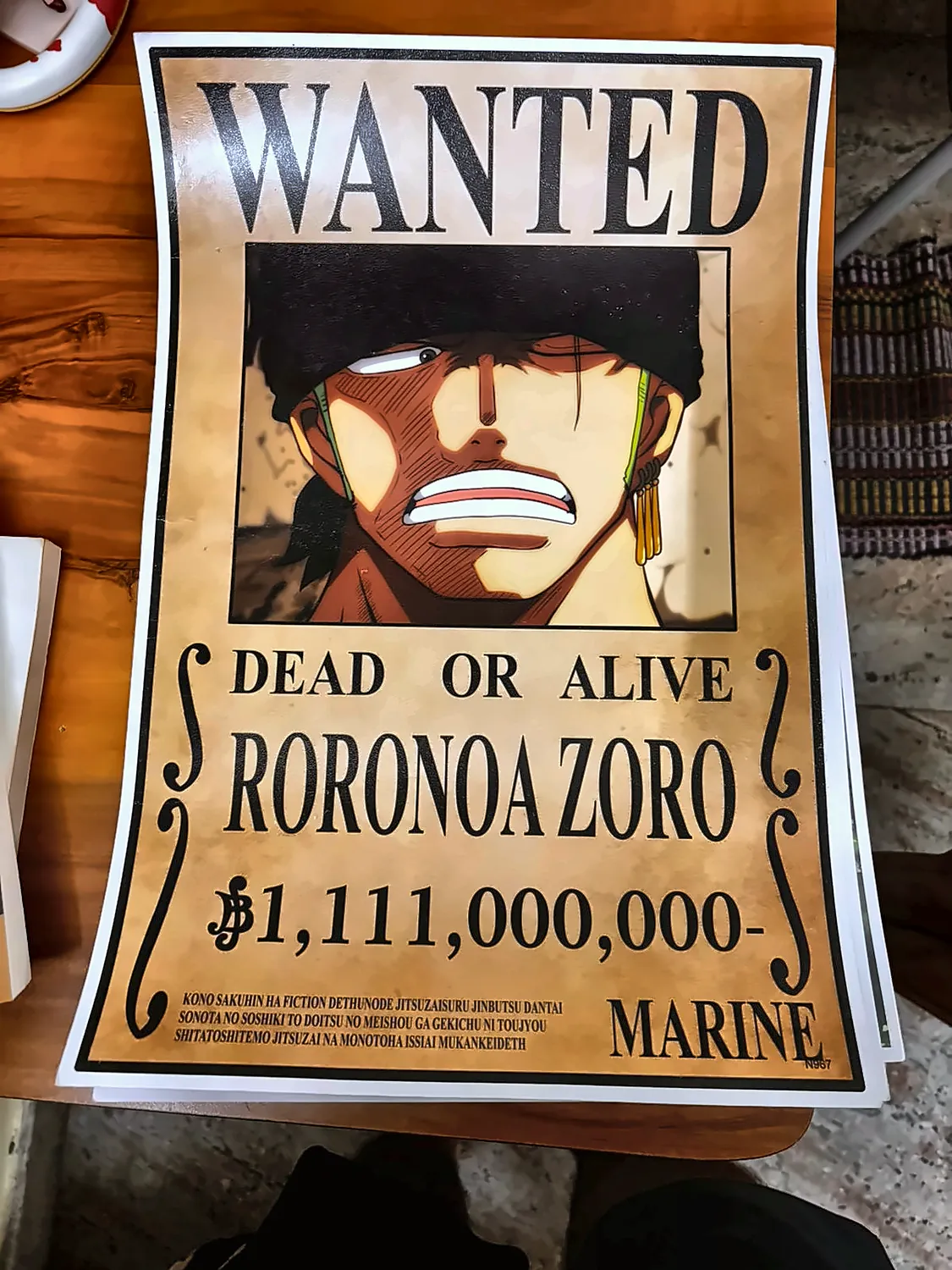 a Roronoa Zoro wanted poster